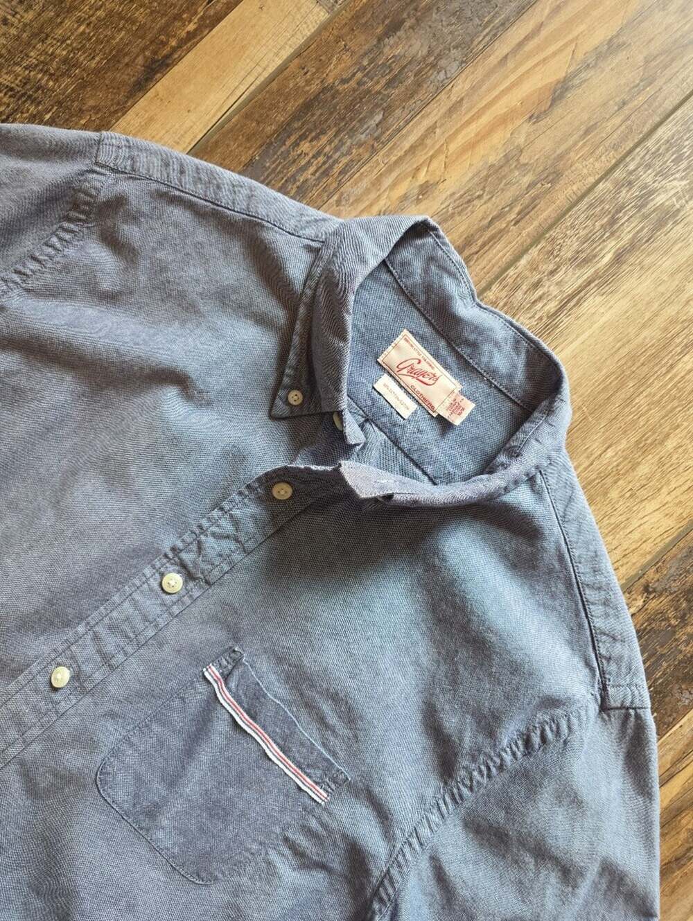 Grayers - Ribbon Trim Pocket Cotton Oxford Shirt - Men's M - Slate Blue